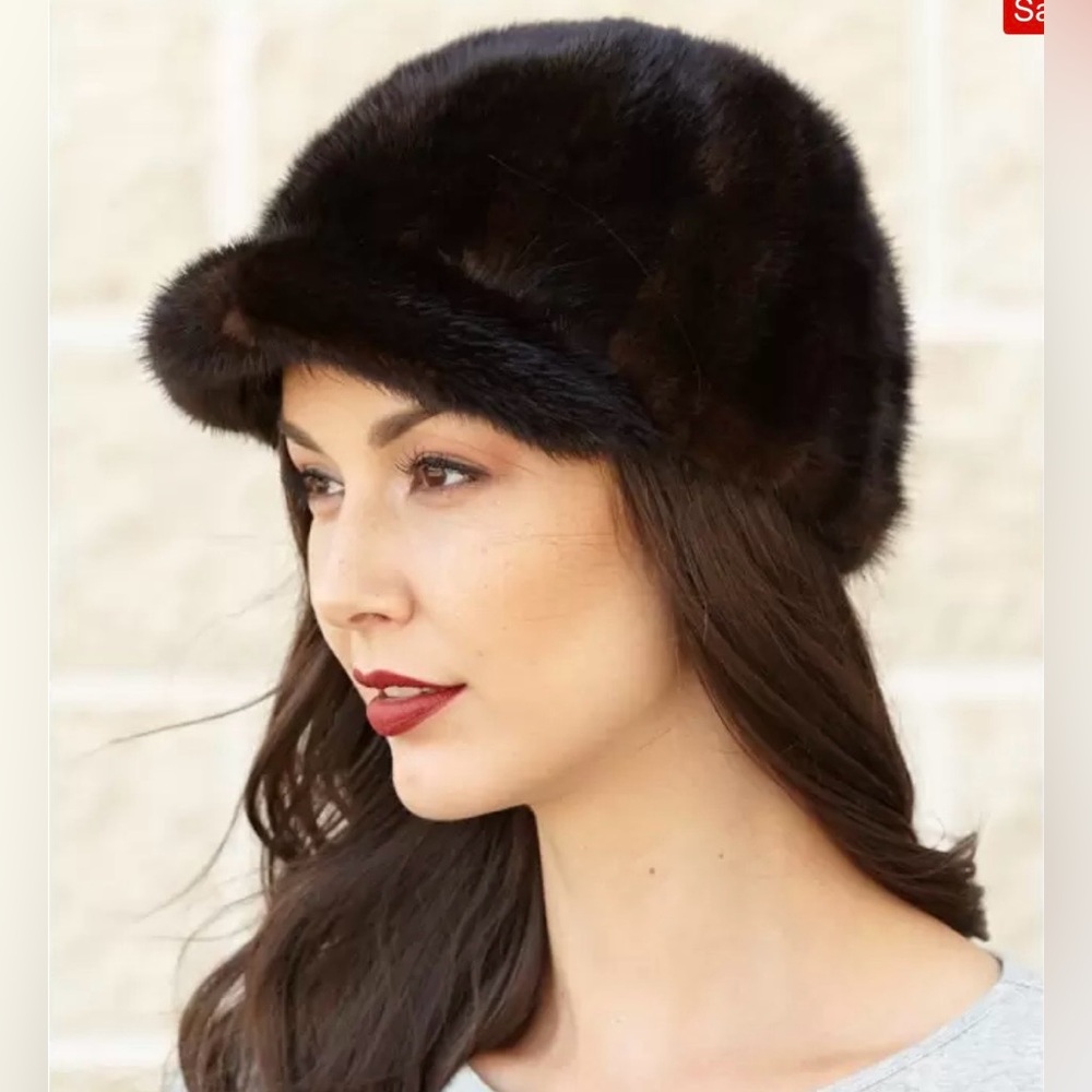 Vintage Vincent & Bill New York Real 100% Mink Fur Beret Hat with Leather Bow